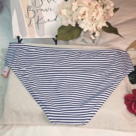 Bikini Bottom  Plus Size Cheeky Navy Blue Stripe Bikini Bottom Xhilaration - Picture 3 of 12